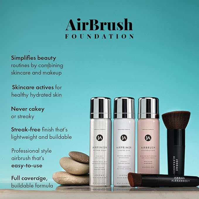 MagicMinerals AirBrush Foundation Set by Jerome Alexander - Complete 5pc Spray Makeup Set with Foundation, Primer, and Setting/Finishing Spray - for Smooth, Radiant Skin (Bright Medium)