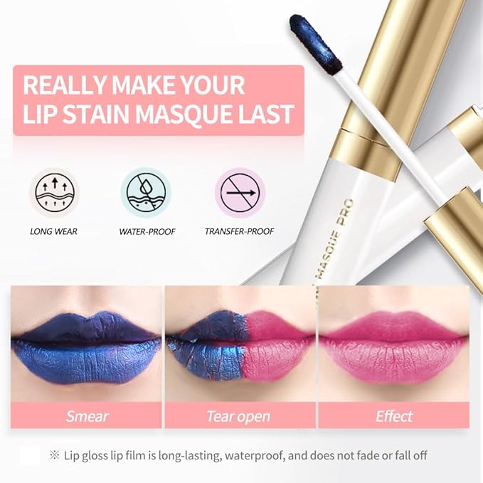 Lip Stain Peel Off – Wipe-Off Lip Stain Tattoo | Long Lasting Waterproof Lip Tint, High-Pigment Matte Lip Color, Smudge & Transfer Proof Lip Stains Masque, Kiss-Proof All-Day Lip Makeup 06#+07#
