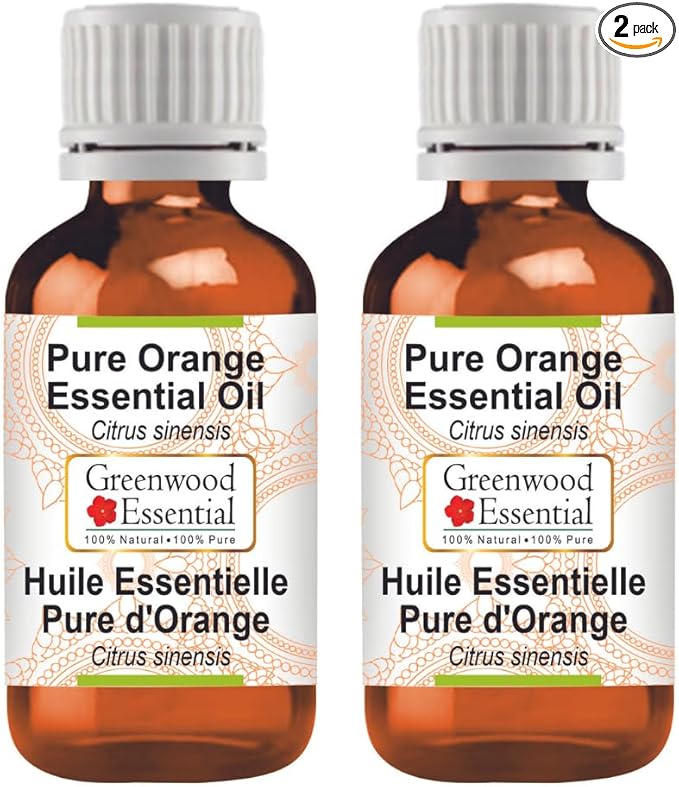 Greenwood Essential Pure Orange Essential Oil (Citrus sinensis) Steam Distilled (Pack of Two) 100ml X 2 (6.76 oz)
