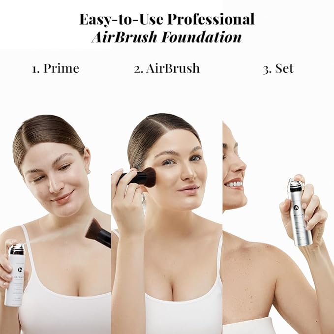 MagicMinerals AirBrush Foundation Set by Jerome Alexander - Complete 5pc Spray Makeup Set with Foundation, Primer, and Setting/Finishing Spray - for Smooth, Radiant Skin (Dark)