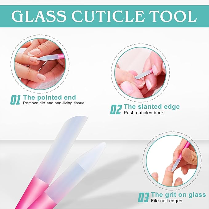 Glass Nail File Buffer with Case - 5PCS Nail Buffer and Nail Shiner Kit Glass Cuticle Pusher Nail Care for Men Women Nail Files for Natural Acrylic Nails Fingernail Files Manicure Tool
