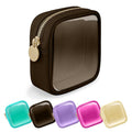 Clear Mini Makeup Bag for Purse, Small Nylon&PVC Cosmetic Travel Bag TSA Approved Toiletry Bag with Zipper, Preppy Transparent Makeup Travel Bag Coin Purse for Women Men Girls(Mini-Chocolate)