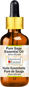 Greenwood Essential Pure Sage Essential Oil (Salvia officinalis) with Glass Dropper Steam Distilled 100ml (3.38 oz)
