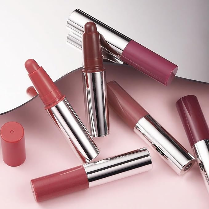 2Pcs Matte Lipstick Crayon - High Pigment Creamy Formula, Waterproof Long Lasting, Smooth Glide Application, Non-Sticklipstick, Ultra Thin Lightweight, Velvet Matte Lip Feel for Women 05#+06#