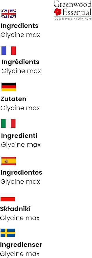 Greenwood Essential Pure Soybean Oil (Glycine max) Cold Pressed (Pack of Five) 100ml X 5 (16.9 oz)