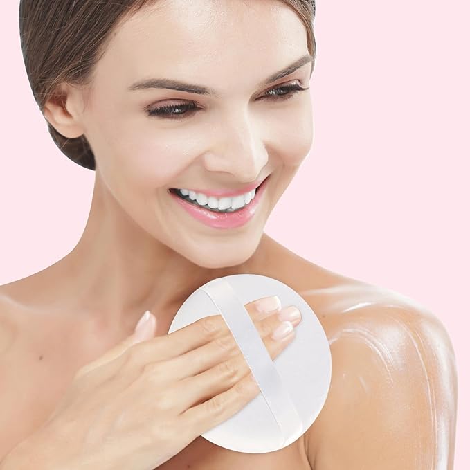 3 Pack Extra Large Body Powder Puff and Container, Soft Cotton Powder Puffs 4.13 Inch Dusting Powder Container with Puff Washable Round Powder Puffs for Woman Baby Body Face Loose Dusting Powde
