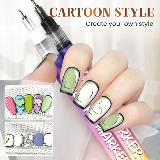 Drkicsy 12 Colors Nail Art Pens Set, DIY Nail Art Markers for Kids and Adults, 0.5mm Fine Tip Nail Polish Pens for Graffiti Dotting Drawing Painting Point Liner (2 Sets)