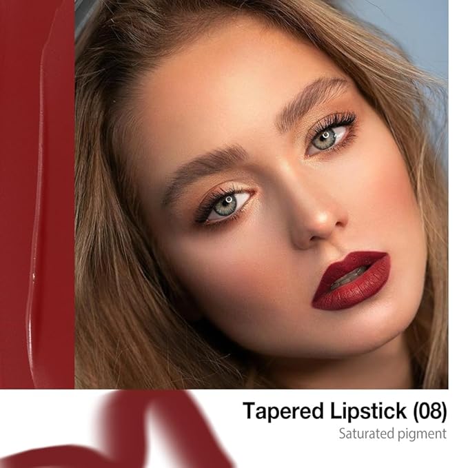 Maroon Gradient Matte Lipstick Crayon Lip Liner pencil,Crayon Form and Cone Tip 2-in-1 Lip Liner and Lipstick Lip Combo Set Achieve Flawless Contour Gradual Ombre Effect lip Pencil for Old Women