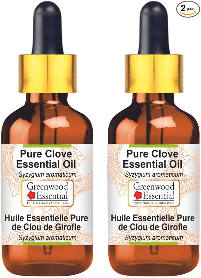 Greenwood Essential Pure Clove Essential Oil (Syzygium aromaticum) with Glass Dropper Steam Distilled (Pack of Two) 100ml X 2 (6.76 oz)