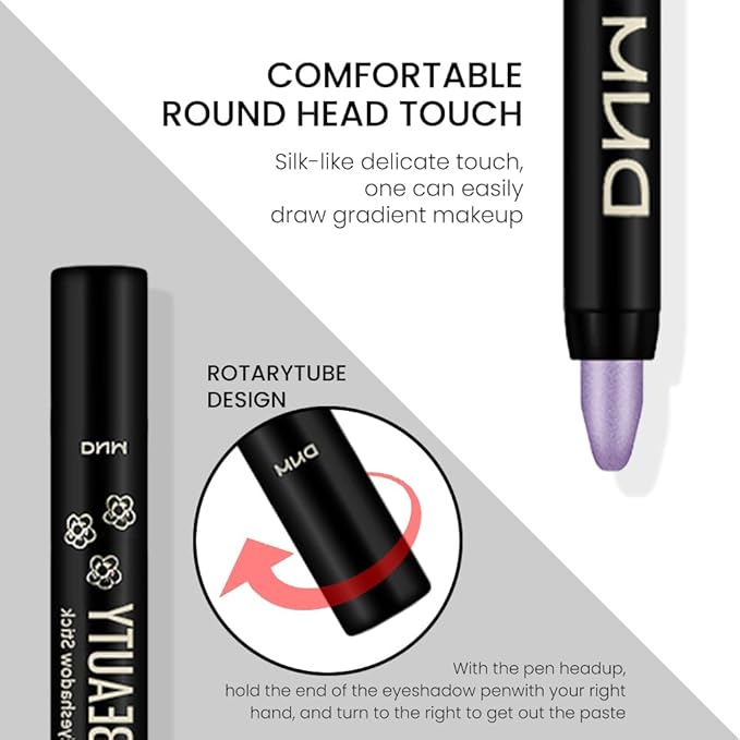 evpct Light Purple Shimmer Cream Eye Shadow Brightener Sticks Set for Eyes, Light Purple Shimmery Matte Pencil Eye shadow Applicator Stick Pen Palette Makeup Waterproof sombras en crema para ojos 08#