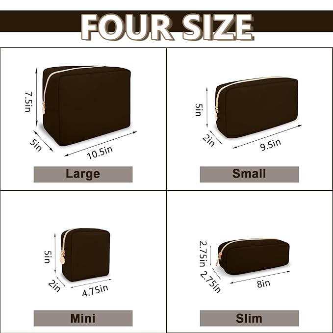 Small Pencil Case Makeup Bag for Purse, Cute Pencil Pouch Preppy Nylon Makeup Brush Bag with Zipper , Girls Portable Stationery Storage Case Small Pen Bag for Office School College(Slim-Chocolate)