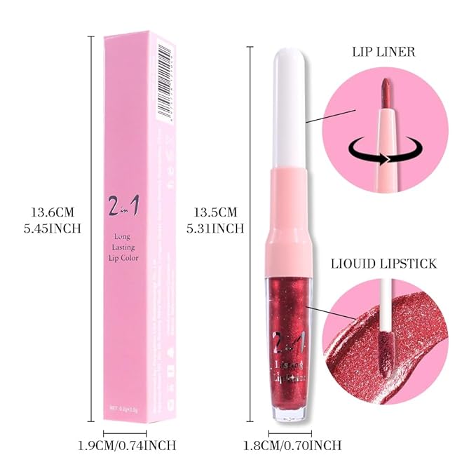 evpct Dark Red Metallic Glitter Lip Liner and Lipstick Combo Lip Gloss Stain Set Makeup for Women Long Lasting Waterproof 24, Wine Red Frosted Metallic Shimmer Glossy Chrome iridescent Liquid Lipstick