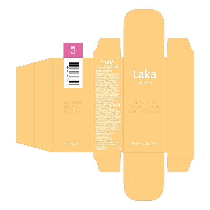 Laka Fruity Glam Tint, Glowing Lip Stain with Wide Color Spectrum, Hydrating & Lightweight Texture, Long-Lasting Bold Stain, Non-Sticky, Vegan, K-Beauty (#105 Cold, 4.5g/0.15oz)