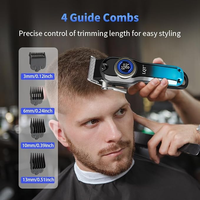 LQT® Hair Clippers for Men Professional, Body Hair Trimmer & Cordless Grooming Set with LED Display Zero Gap Clippers,Fade Haircut Kit, Electric Hair Cut Machines- Ideal Gifts for Men (Blue)