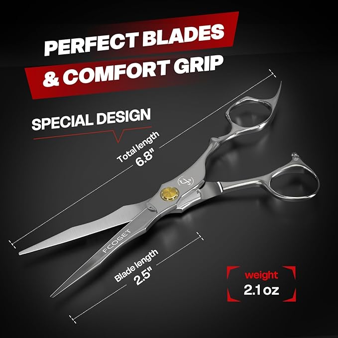Professional Barber Hair Cutting Scissors Shears Right Hand - 6.8" HIGH-END Extremely Sharp Haircut Scissors Professional Hairdressing Shears 440C Stainless Steel for Salon Home Stylists Silver