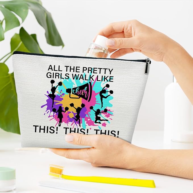 Cheerleading Gifts Makeup Bag, Gifts For Women Cheerleaders Teammate, Bag Stuff, Portable Travel Pouch, All The Pretty Girls Walk Like Cheer This This