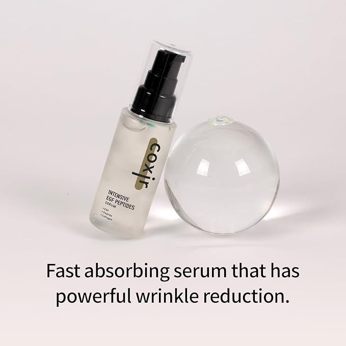 coxir INTENSIVE EGF PEPTIDES SERUM l EGF(Epidermal Growth Factor)-Firming, Smoothing & Hydration with Peptides and EGF–Fragrance-Free for Sensitive Skin l Korean Skincare (1.69 Fl Oz (Pack of 1)