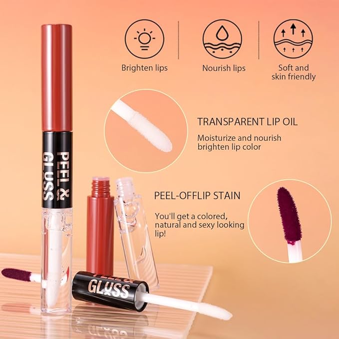 Vivid Coral Lip Stain Peel off Lip Oil Dual Ended Combo Set, 2 in 1 Lips Liner Stain Oil Peel off Long Lasting Waterproof, High Pigmented Flawless Lips Tint Stick Not Faded Vegan & Cruelty-free 04#