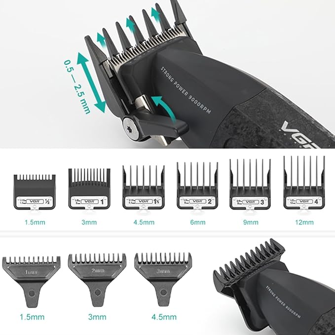 VGR 640 Professional Hair Clippers for Men, 9000RPM Cordless Barber Clippers and Trimmers Set, Zero Gap T-Blade Hair Cutting Kit, DLC Coated Ceramic Blade Barber Kit with LED Display(Red)