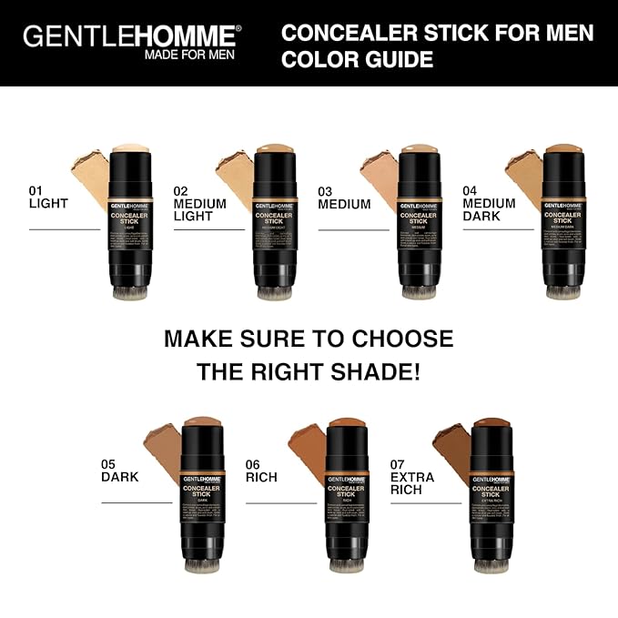 Gentlehomme - Concealer Stick - Men’s 2-in-1 Concealer & Brush - For Blemishes, Dark Circles, Scars, Acne & Uneven Skin Tones - Natural Finish - All Skin Types - Vegan - Rich - 1 Stick