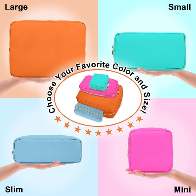 Nylon Mini Makeup Bag for Purse, Preppy Small Cute Makeup Bag Cosmetic Zipper Pouch Purse, Waterproof Travel Coin Pouch Sanitary Napkin Storage Bag Clutch Make Up Organizer for Women Girls(Hot Pink)