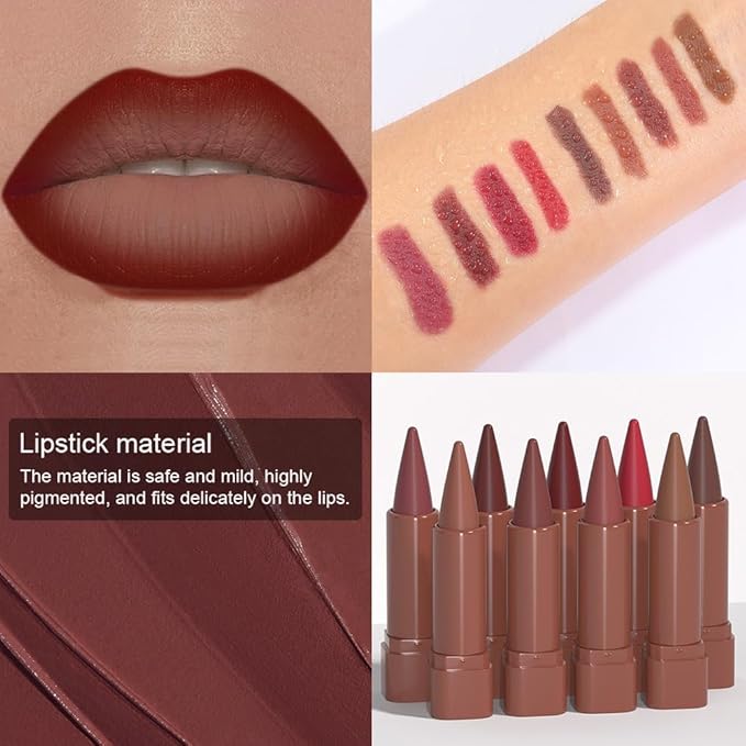 BINGBRUSH 2-in-1 Gradient Lip Liner & Lipstick Combo,Matte Longwear Waterproof Lip Pencil with Cone Tip,Smudge Proof Crayon for Flawless Ombre Contour,Women's Long Lasting Makeup Set (08#-Wine)