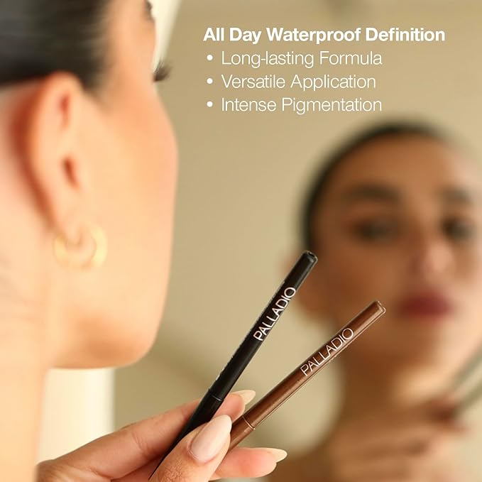 Palladio Retractable Waterproof Eyeliner, Richly Pigmented Color and Creamy, Slip Twist Up Pencil Eye Liner, Smudge Proof Long Lasting Application, All Day Wear, No Sharpener Required, Smokey