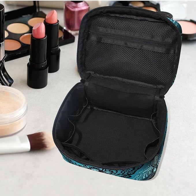 Makeup Bags, Gothic Blue Skull Moth Butterfly Makeup Organizer Bags Toiletry Bag Box Travel Cosmetic Bag Make Up Train Case for Women Teen Girl Ladies