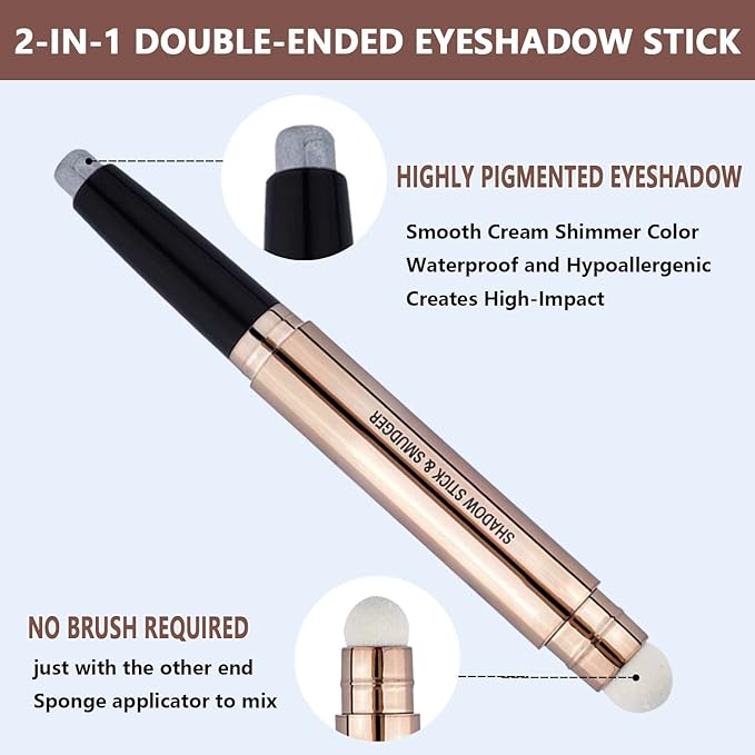 Silver black Smokey Grey dark Gray Eyeshadow Stick, Cream Smooth Single Shimmer Eye shadow Pencil, Hypoallergenic Waterproof Long Lasting Multi-Dimensional Glitter Primer Palette Highlighter