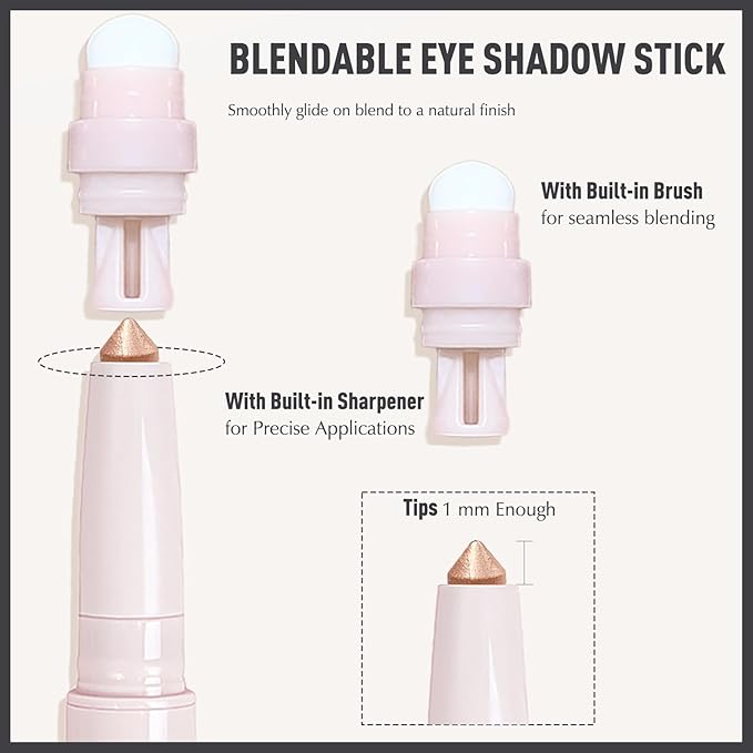 Matte Eyeshadow Stick, Dark Rose Brown Cream Eye Shadow Long-Lasting Crease-Proof Eyeliner Pencil High Pigmented Neutral Highlighter Makeup Crayon with Blending Brush & Built-in Sharpener