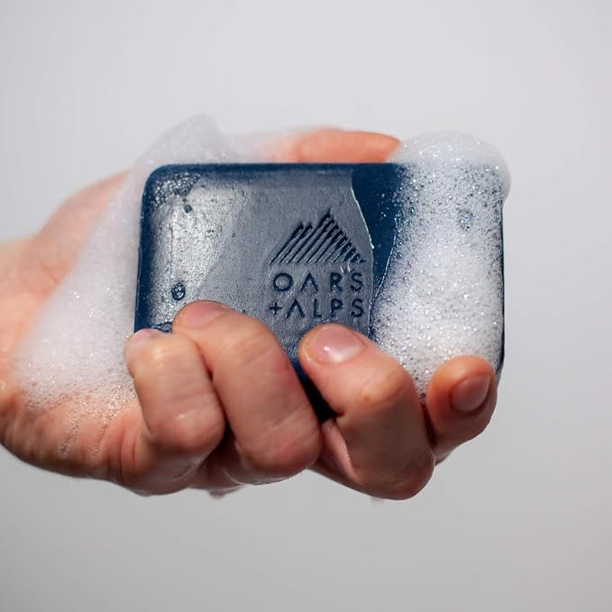 Oars + Alps Blue Charcoal Exfoliating Men's Bar Soap, Dermatologist Tested and Made with Clean Ingredients, Travel Size, 6 Pack, 6 Oz Each