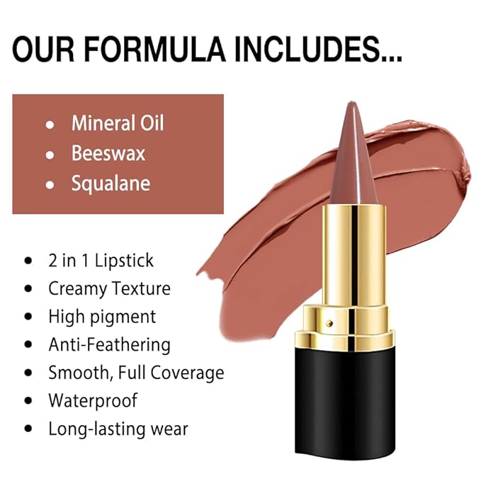 Kaely Light Brown Gradient Matte Lipstick Lip Liner Pencil for Women, 2in1 Flawless Contour Gradual Ombre Effect Lip Pencil Makeup Waterproof, labiales mate 24 horas originales, 13