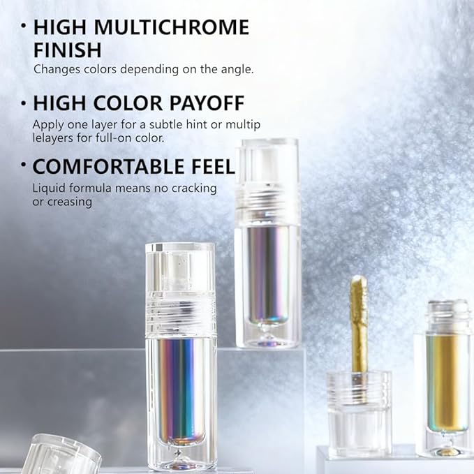evpct 2Pcs Yellow Green Duochrome Chameleon Liquid Eyeshadow, Multichrome Metallic Glitter Liquid Eye Shadow Makeup for Women, Waterproof Color Shifting High Pigment Holographic Iridescent Eyeshadow