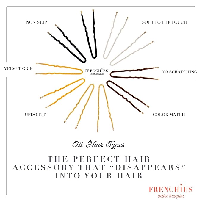 Frenchies French Twist Hair Pin, Ultra Flocked Extra Soft French Hair Pins for Women, Wedding, Updo Extensions, or Wig, 20 Count, Brown