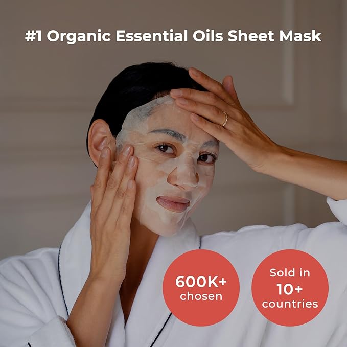 INNA ORGANIC Sheet Mask - Deep & Long Hydration, EWG & COSMOS Certified (Pack of 5) | Myrrh Essential Oils Infused Skin Care | Luxury Clean Beauty