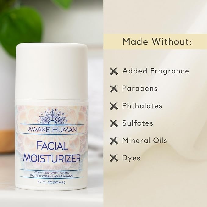Natural Face Moisturizer for Dry Sensitive Skin - Organic Natural Face Cream - Facial Aloe & Green Tea Moisturizer Cruelty Free - Vegan Face Moisturizer for Women, Acne-Safe, Anti-Aging, No Fragrance