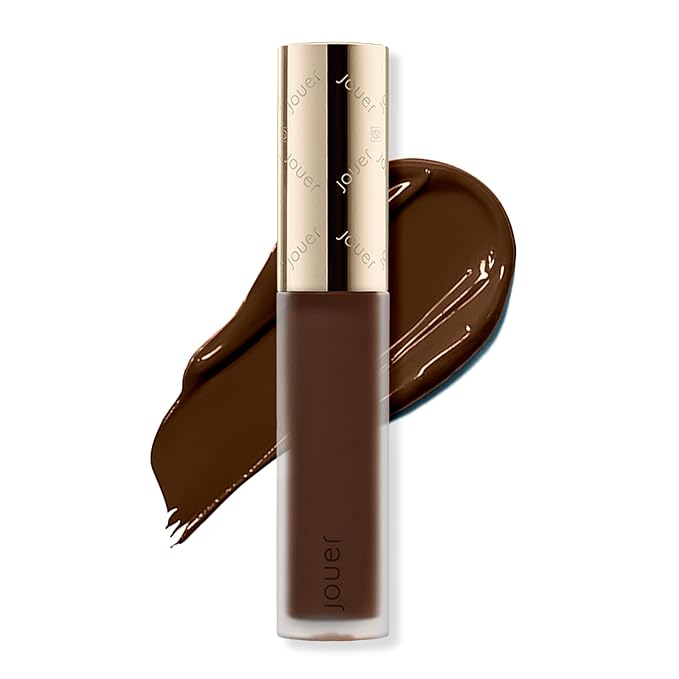 Jouer Essential High Coverage Liquid Concealer - Brightening Concealer - Color Corrector for Under Eye Dark Circles, Spot Coverage, and Eye Primer - Soft Matte Finish, Ebony