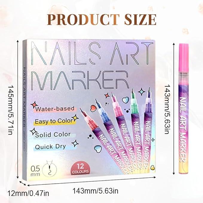 12 Colors Nail Art Pens Set, DIY Nail Art Markers for Kids and Adults, 0.5mm Fine Tip Nail Polish Pens for Graffiti Dotting Drawing Painting Point Liner (3 Sets)