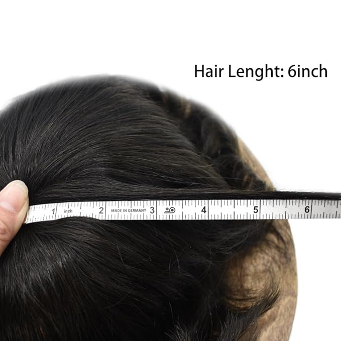 FACE MIRACLE Toupee for Men French Lace Hairpiece Human Hair Replacement System Skin PU Mens Toupee Hair Wigs for Man V-Looped Front Hair Prosthesis 6"X8" 1# JET BLACK