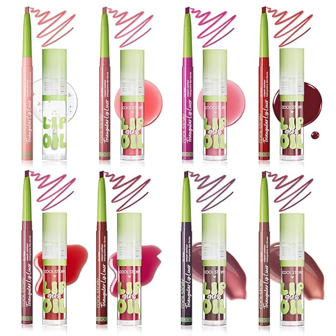 Matte Finish Lip liner and Nourishing Lip Gloss Kit for Women, High Pigmented Natural Nude Pink Red Brown Lip Pencil Makeup Long Lasting Moisturizing Plumping Lip Oil Gloss Winter Care (#08)