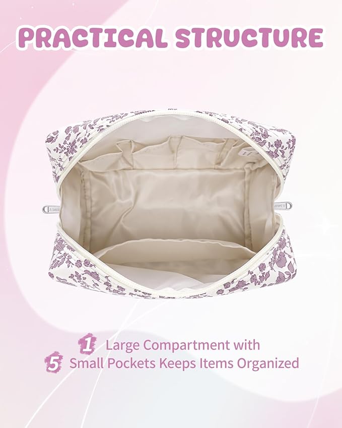 Narwey Birthday Gifts for Teen Girls Kids Women Personalized Initial Floral Makeup Bag Cute Cosmetic Trendy Stuff 6 8 10 11 12 13 14 16 18 Years Old Travel Toiletry Bag (Little Dusty Pink Flower B)