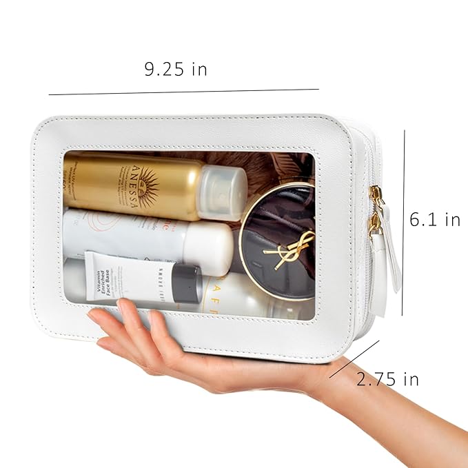 LETGO Clear Makeup Bags, TSA Approved Toiletry Bag with Zipper, Transaparent Makeup Organizer Fit Carry-on Travel Essentials,Clear Cosmetic Bags for Women Men (O-Beige)
