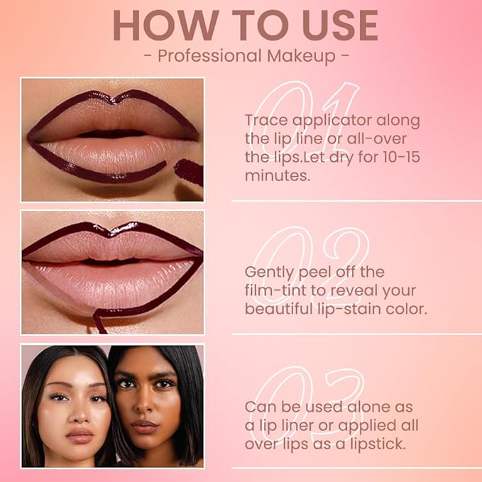 Brown Liquid Matte Lip Liner Stain Peel Off with Tweezer, Long Lasting, Waterproof Matte Lipstick Lip Gloss Tattoo for Women, Transfer-prof Lip Tint Makeup for All Skin Types 02#