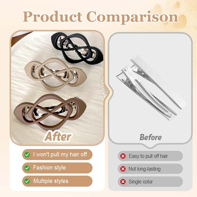 Vintage French Barrette Hair Clips, Hair Barrettes Hair Accessories for Women Girls, Elegant Retro Non Slip Clip with Classic Design Thick to Thin, Stylish Accessories Hair (Khaki, 4PCS)
