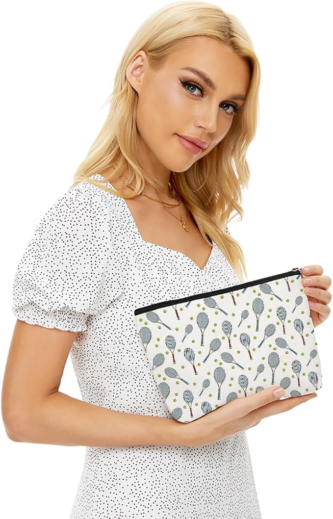 4 PCs Inspirational Makeup Bag - Tennis Accessories Gift Cosmetic Bag Toiletry Bag, Player Graduation Birthday Gifts for Women Girls, Tennis Lovers Sister Team