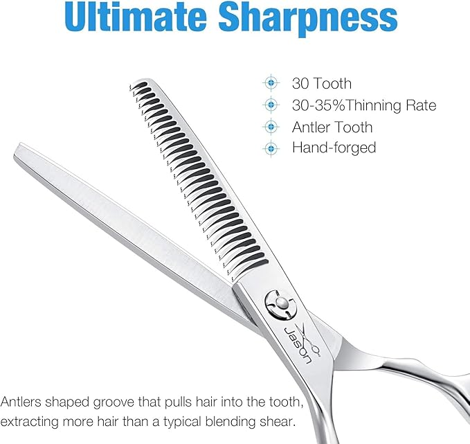 JASON 6 Inch Left Handed Barber Hair Cutting Scissors Professional Salon Shears Razor Edge Hairdressing Scissor Japanese Stainless Steel Thinning Haircut Shear for Men Women Christmas Gift