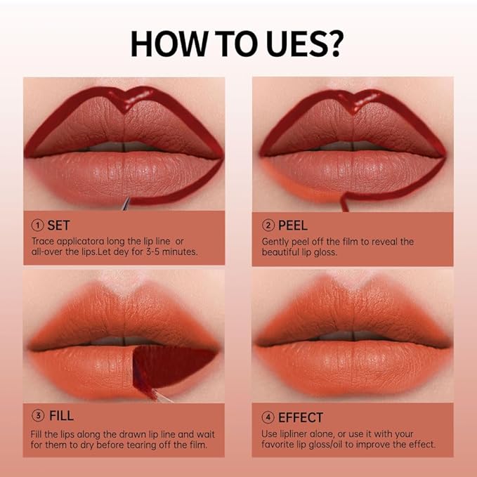 Matte Lip Stain Peel Off Lip Gloss& Lip Liner 2-in-1: One end defines lips with precision liner, the other peels off to reveal long-lasting, waterproof, smudge-proof, transfer-proof matte color.2#