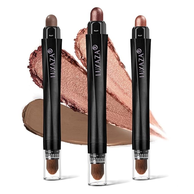 3PCS Eyeshadow Stick,Shimmer Red And Matte Brown Cream Eyeshadow Pencil Crayon with Crease-proof Formula,Waterproof & Long Lasting Eye Shadow Sticks Set