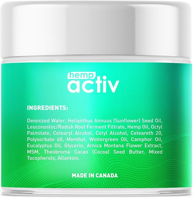 Hemp Cream, Lightweight Moisturizing Formula with Hemp, Menthol, MSM & Arnica, 4 Fl Oz
