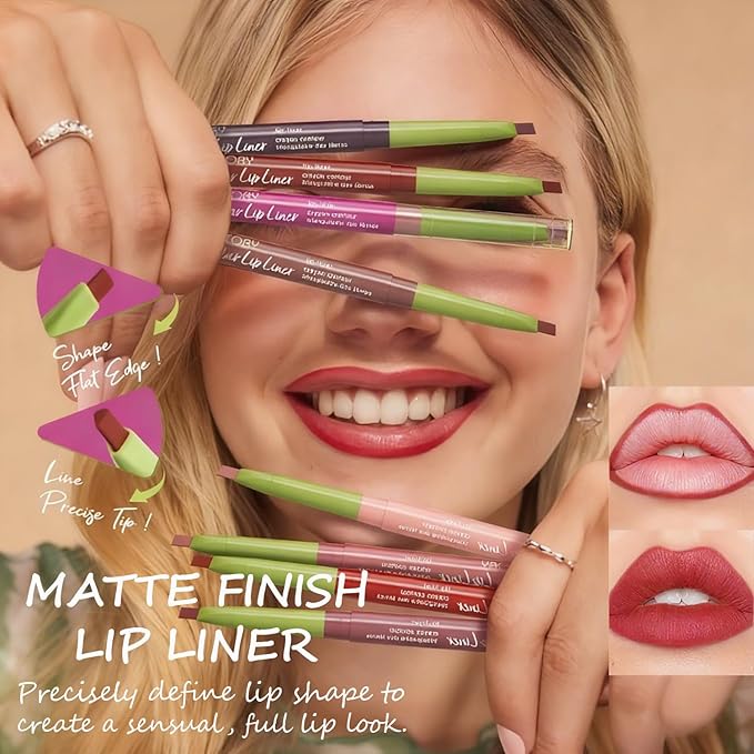 Matte Finish Lip liner and Nourishing Lip Gloss Kit for Women, High Pigmented Natural Nude Pink Red Brown Lip Pencil Makeup Long Lasting Moisturizing Plumping Lip Oil Gloss Winter Care (#08)